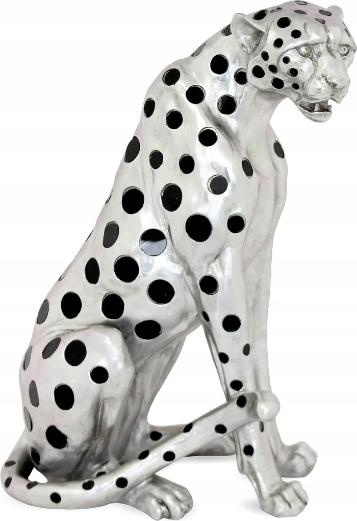 Nagy gepárd figura ezüst leopárd dekoráció ajándék glamour