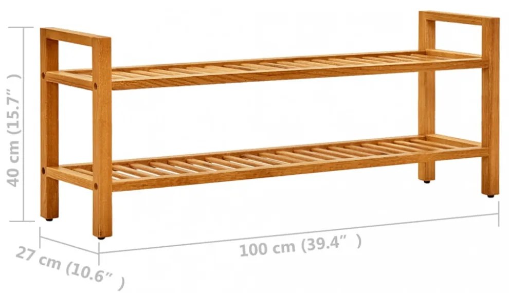 tömör tölgyfa cipőtartó 2 polccal 100 x 27 x 40 cm