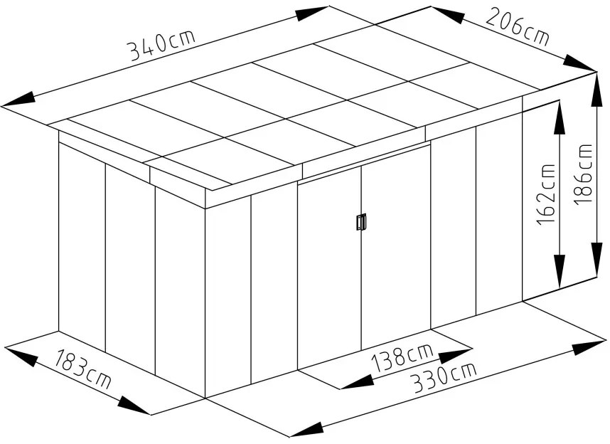Kerti ház G21 GRAH 700 - 340 x 206 cm, metál szürke