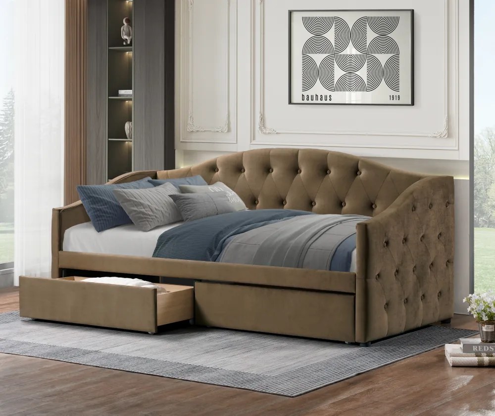 Ágy tárhellyel, 90x200, barna Velvet szövet, ZASKA