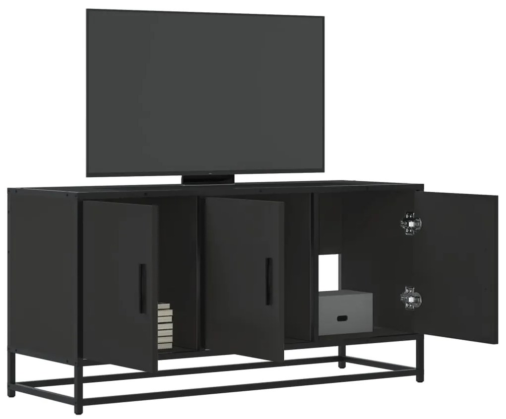 fekete szerelt fa és fém TV-szekrény 100x35x50 cm