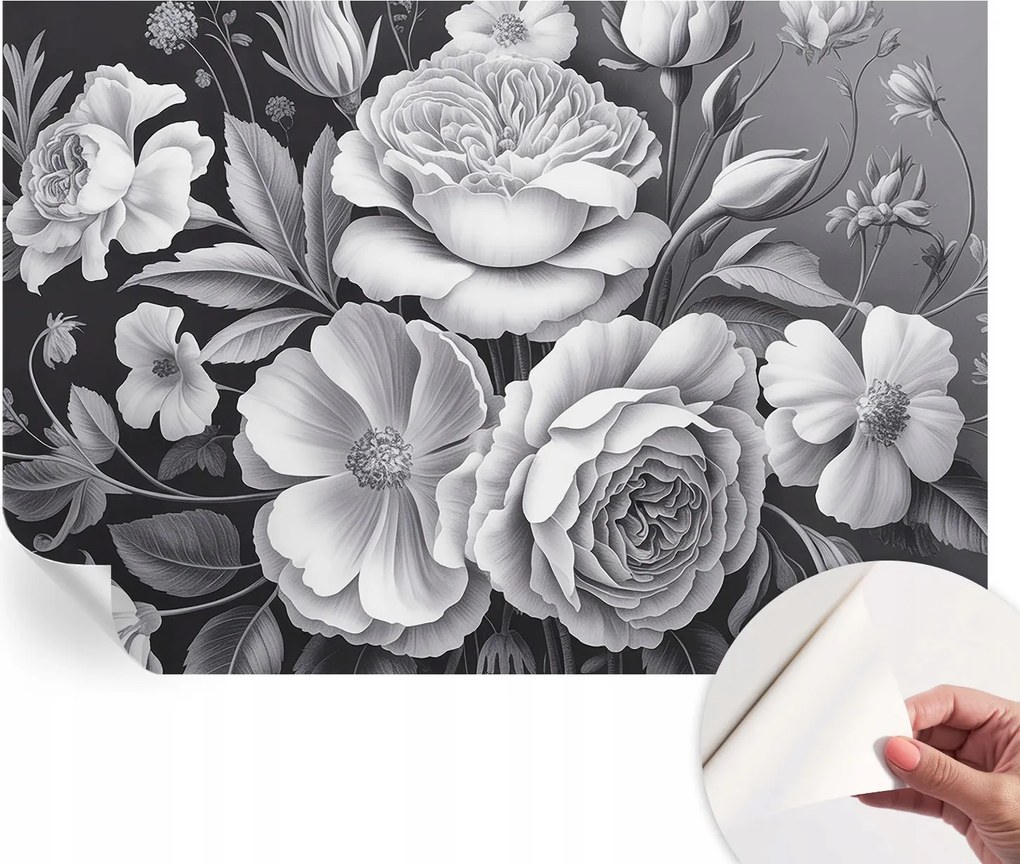 Öntapadós tapéta Divatos 3D fali ragasztóval Szürke virágok 152x104 cm