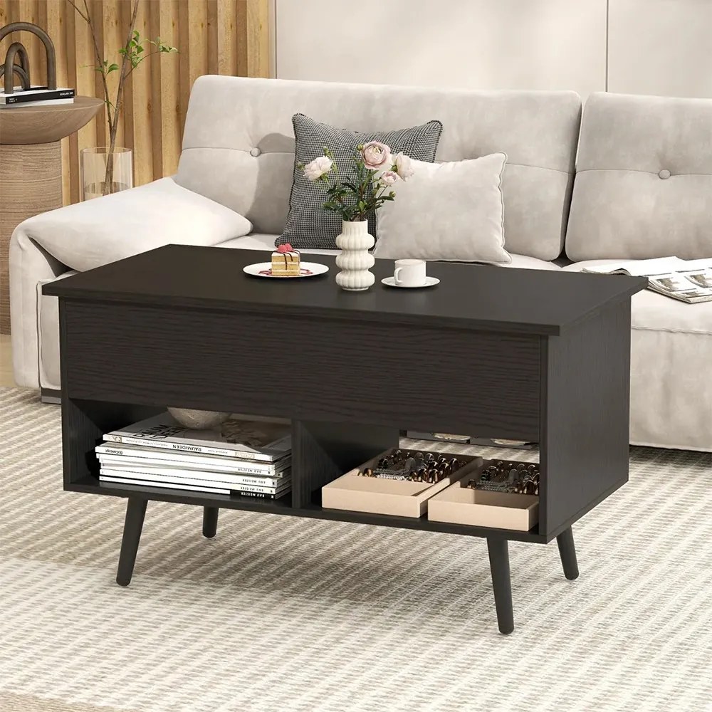 Dohányzóasztal emelhető asztallappal, fekete