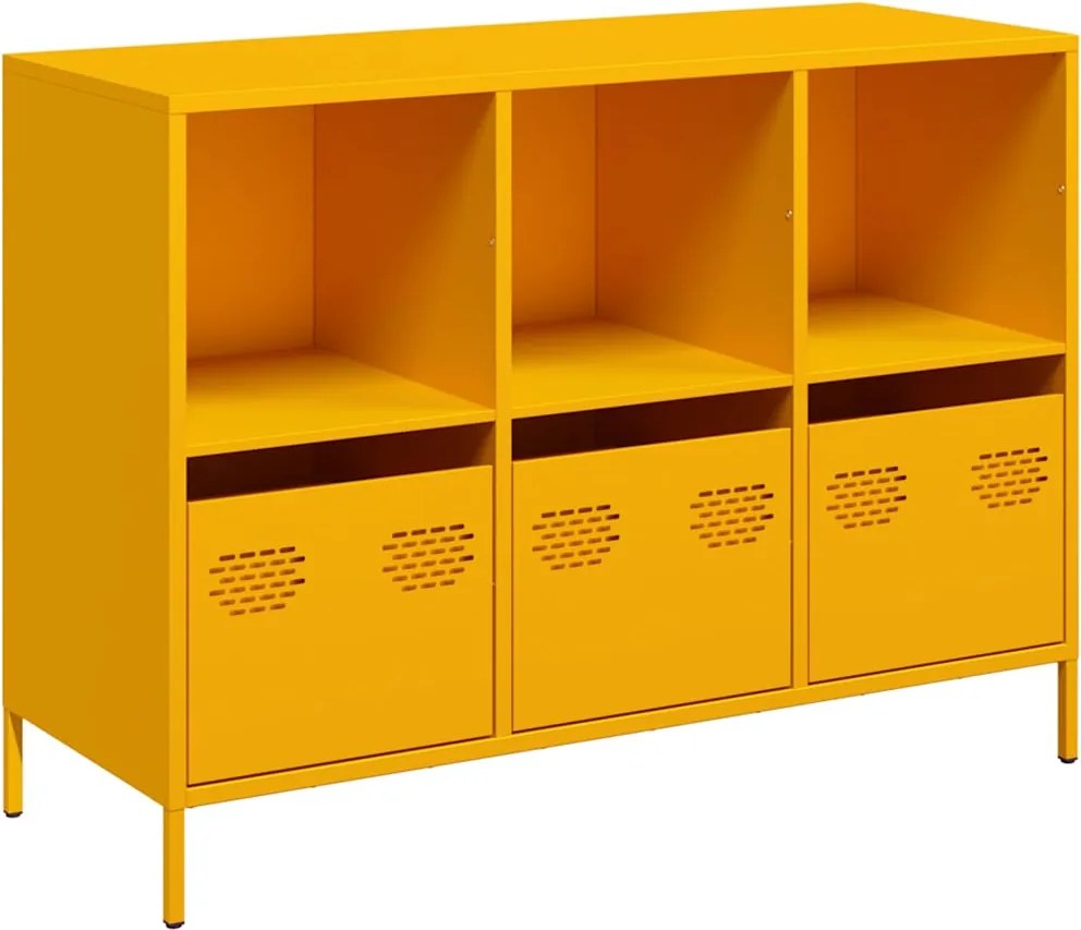 vidaXL mustársárga hideghengerelt acél tálalószekrény 101,5x39x73,5 cm