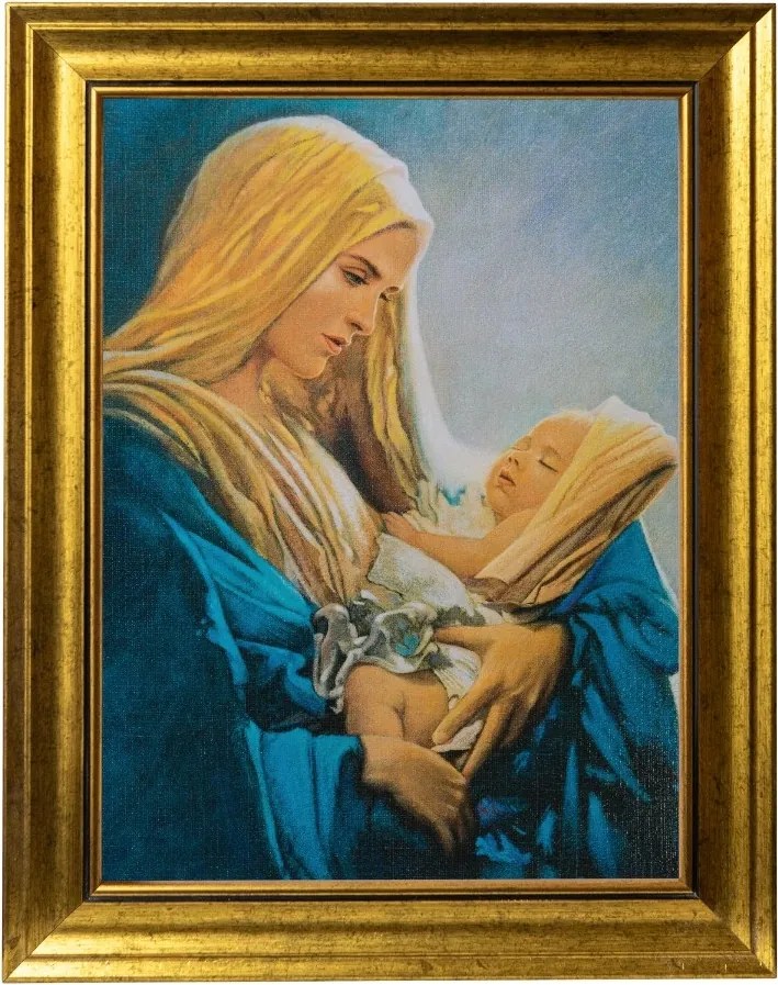 Istenanya Gyermekkel Vallásos Kép Arany Díszített Keretben 30X4