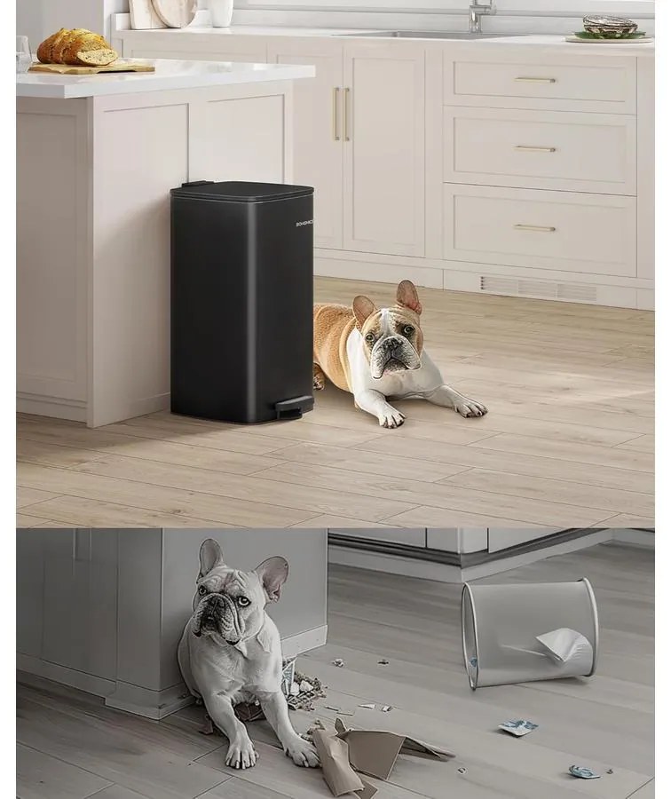 SONGMICS 30 literes konyhai szemetes, belső vödörrel, fekete színben