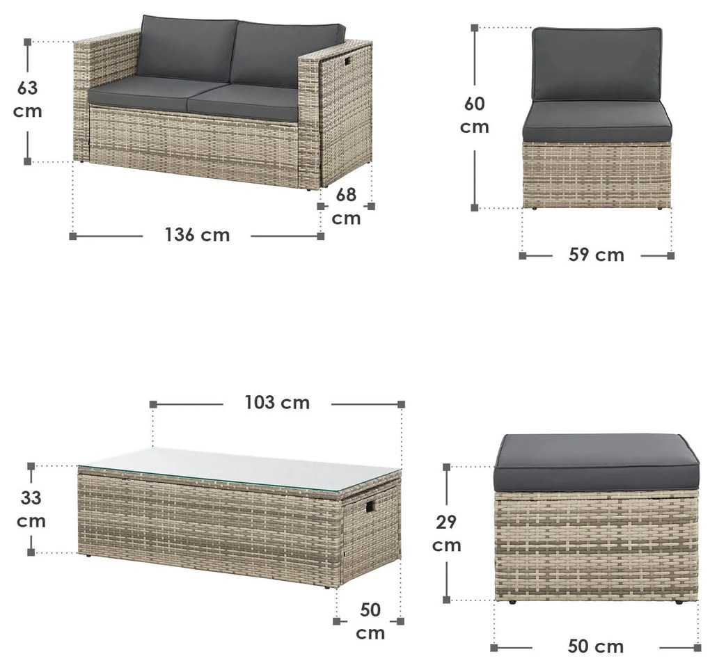 Juskys Salou rattan szett - szürke