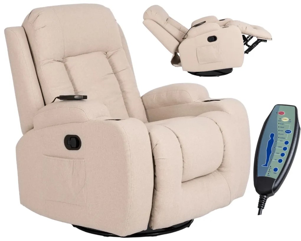 Elektromosan Vezérelhető Masszázsfunkciós Relaxfotel Bézs Szövet Kárpittal. BOX 2