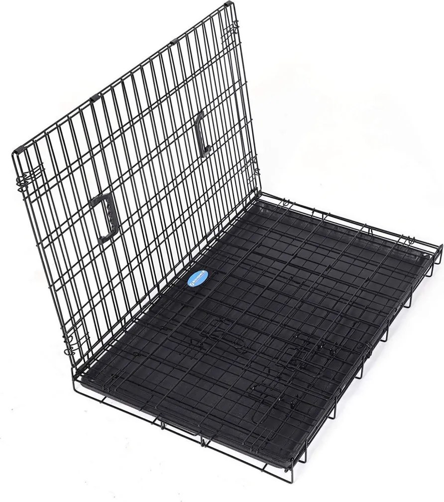 Kutyaketrec, kutyabox két ajtóval L, fekete 92x57x64cm