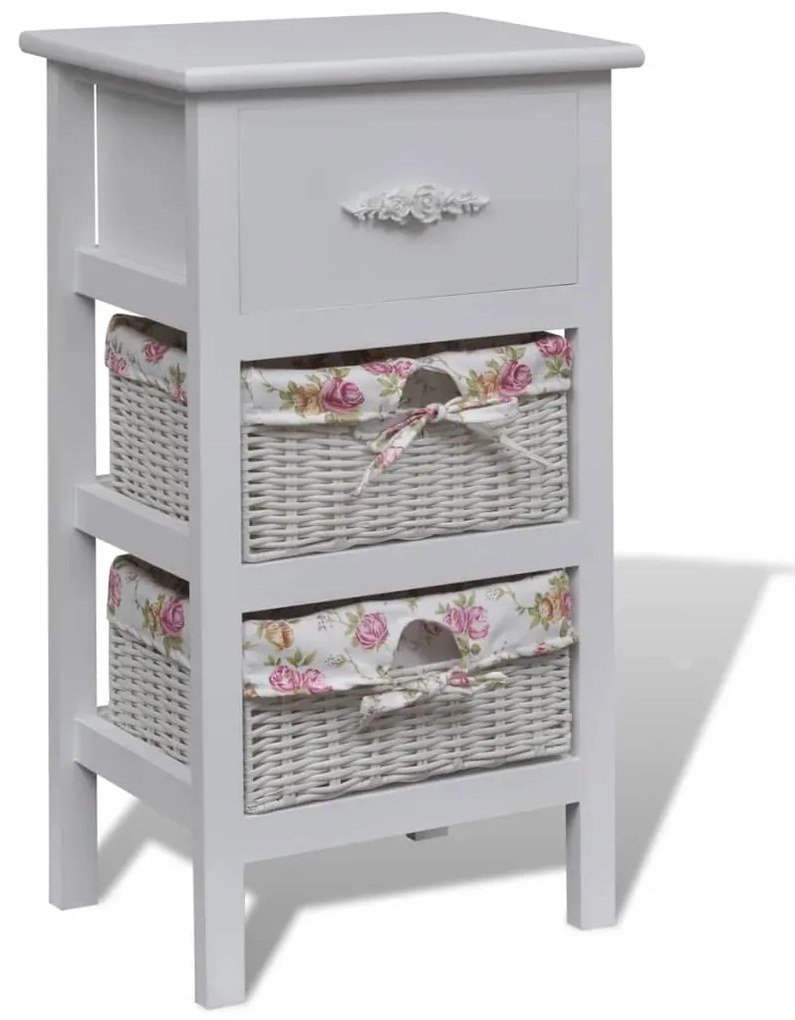 vidaXL fehér császárfa szekrény 1 fiókkal és 2 kosárral