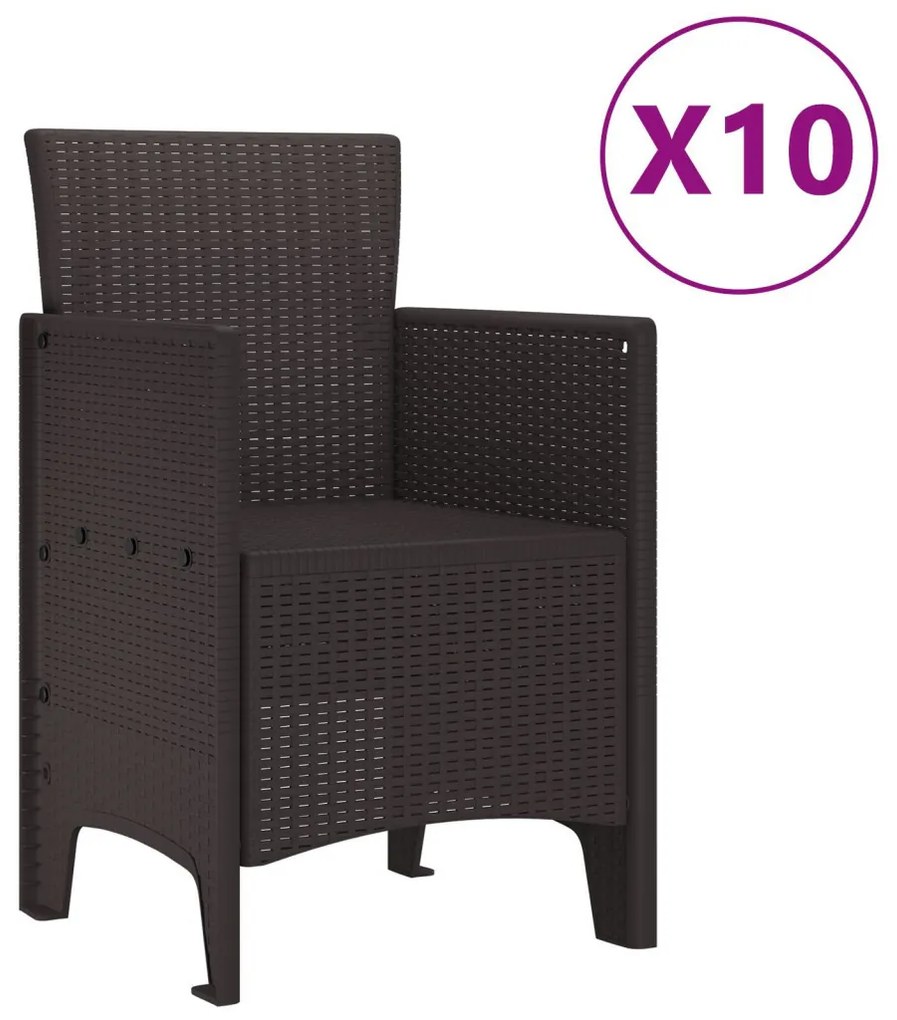 11 Részes Kerti Étkező Szett Barna Polirattan, Kerti Asztal Barna 150x100x73 cm Polirattan, Kerti Székek 2 db Barna Polirattan, Kerti Székek 4 db Barna Polirattan