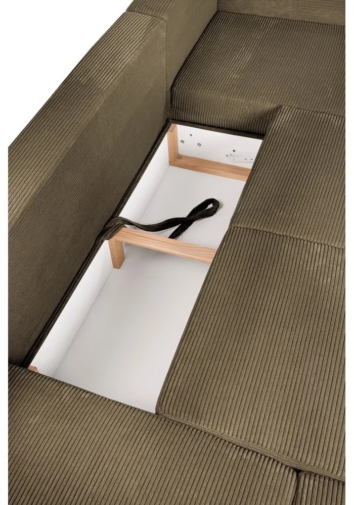 Zöld kordbársony kinyitható sarokkanapé (bal oldali-U alakú) Tori – Bonami Selection