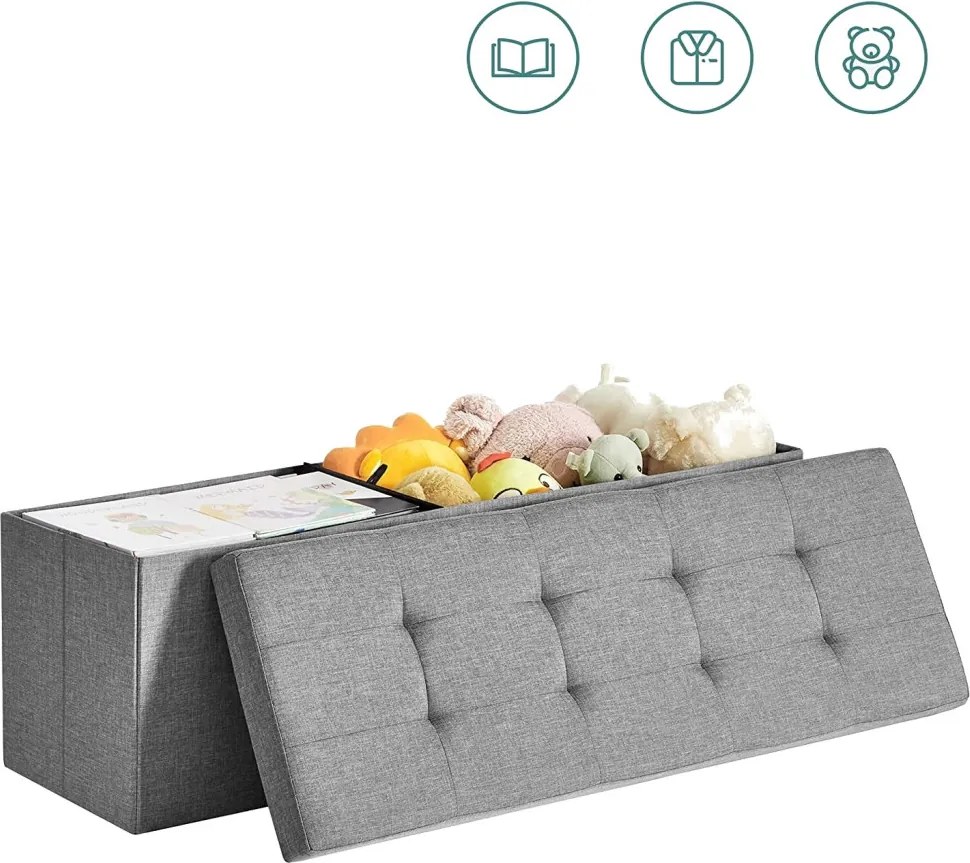 Összecsukható vászon tárolópuff, szürke 110x38x38cm
