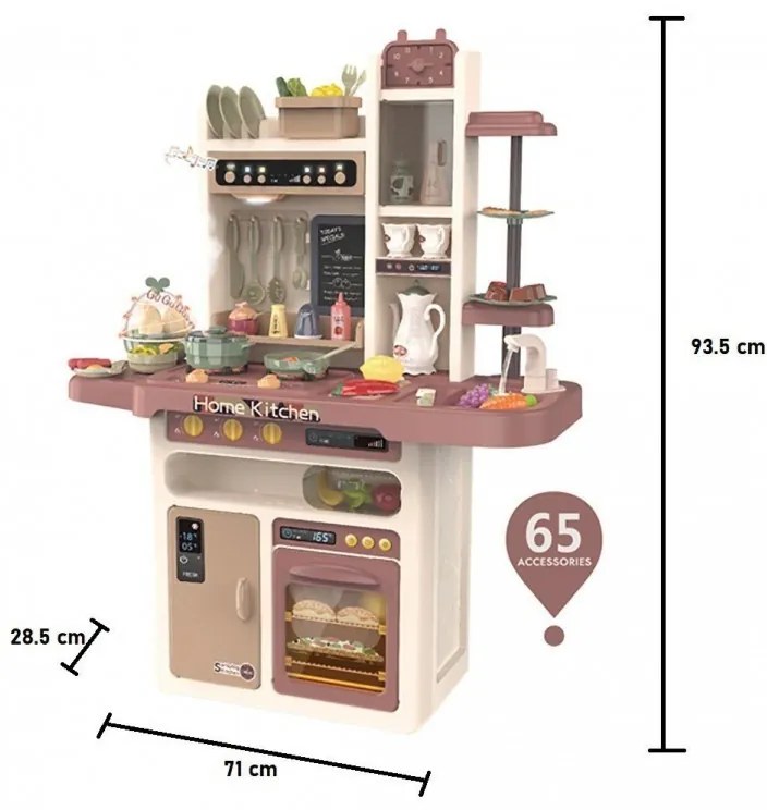 PROCART Gyerekkonyha, 65 db, hideg gőz, fények, hangeffektek, vízkör, zenepanel, 93,5x71x28,5 cm