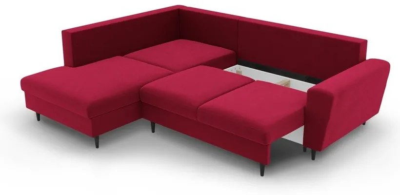Piros bársony kinyitható tárolóhelyes sarokkanapé (bal oldali-L alakú) Kyoto – Cosmopolitan Design