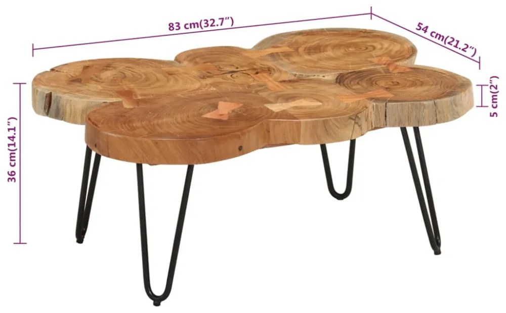 tömör akácfa dohányzóasztal 6 rönkszelet 36 cm