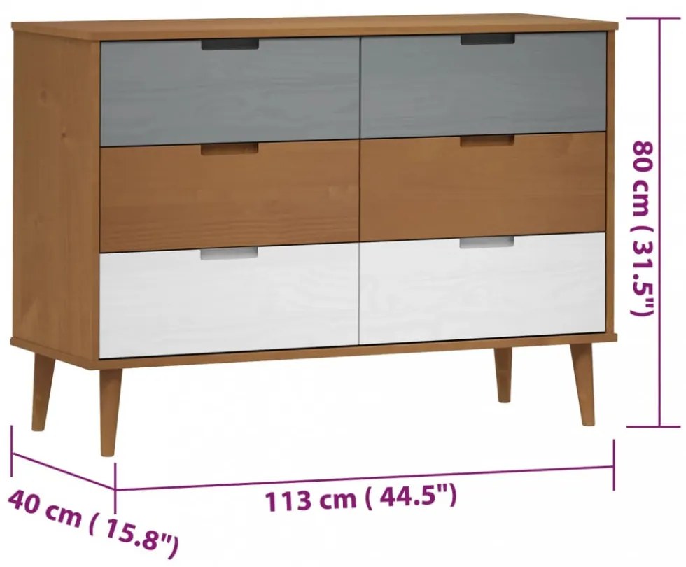 MOLDE barna tömör fenyőfa fiókos szekrény 113 x 40 x 80 cm