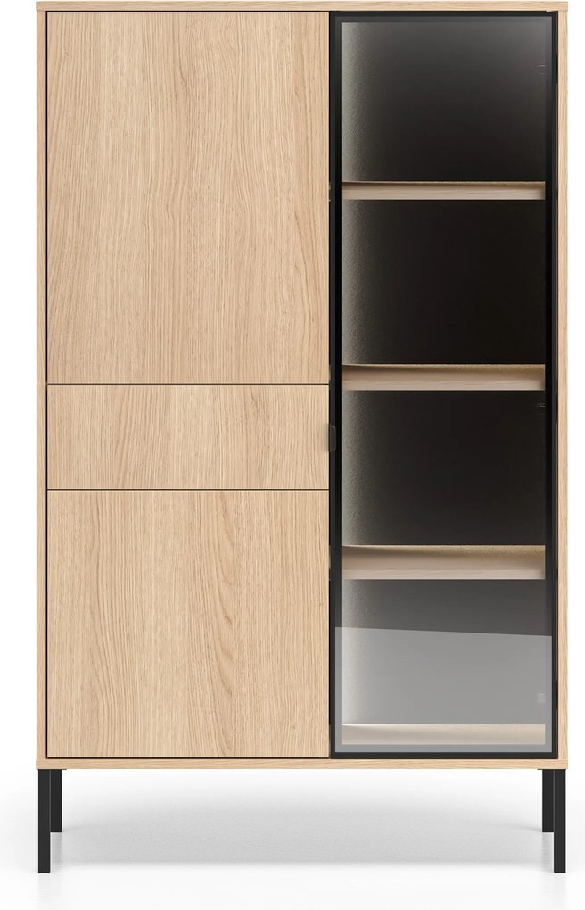 Harmona magas vitrin 92 cm fiókkal és világítással - lindberg tölgy