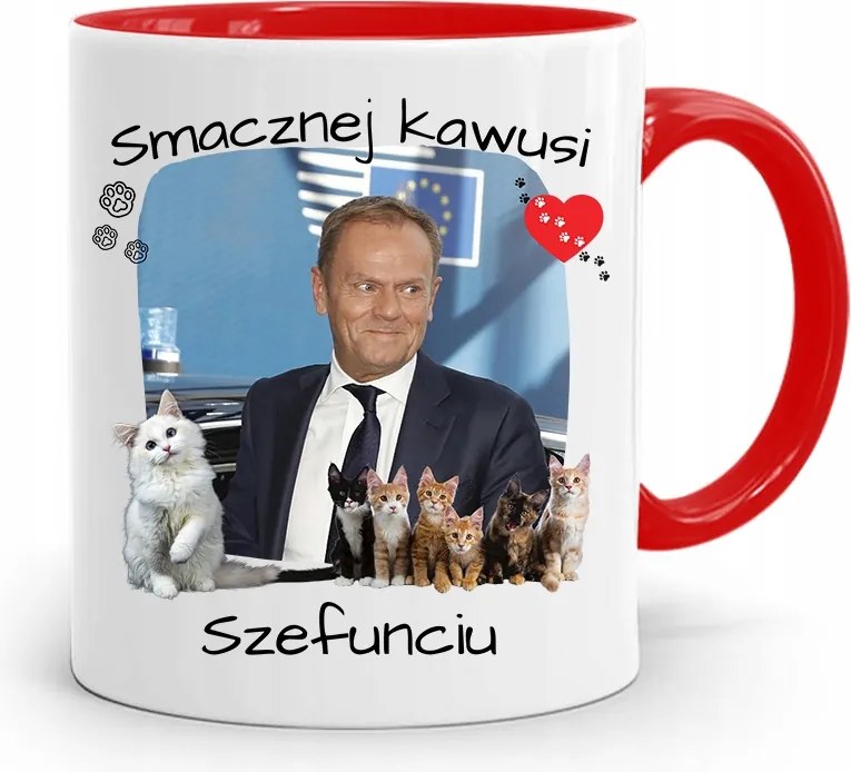 Donald Tusk Piros Bögre Platform Ajándék fényképes nyomtatással