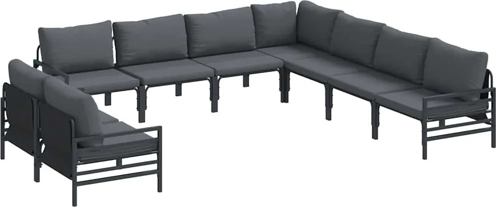 vidaXL Kerti Kanapé Szett párnával 9 pcs Fekete Acél