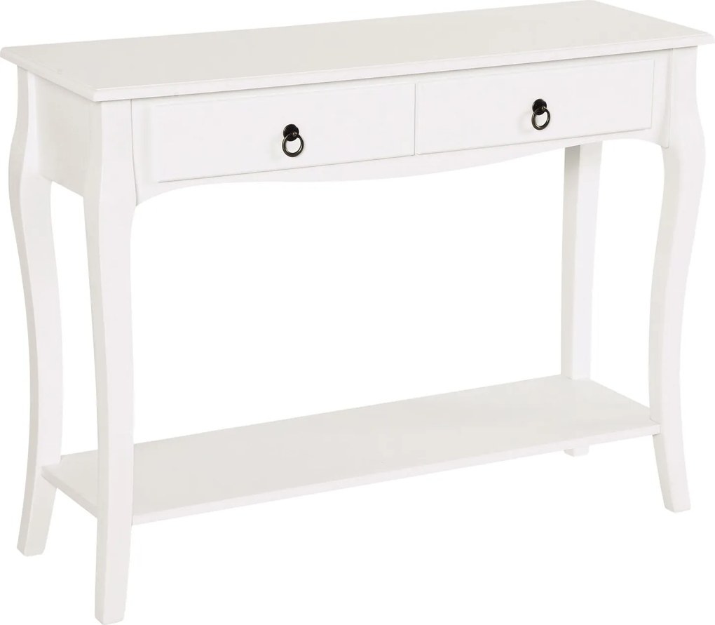 HOMCOM Konzol Asztal - Elegáns Tányér és Konyhai Asztal Fiókokkal és Polccal - 100x33x75 cm Fehér Fényes Fa | Aosom
