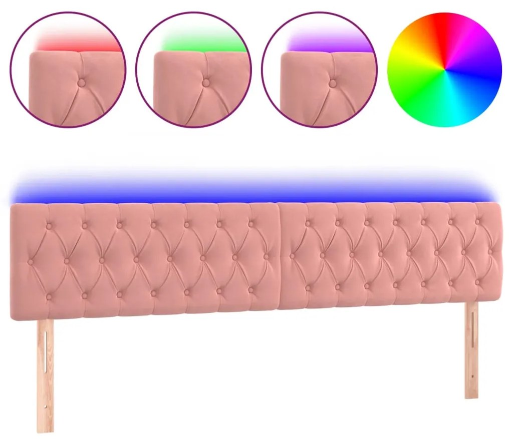 rózsaszín bársony LED-es fejtámla 180 x 7 x 78/88 cm