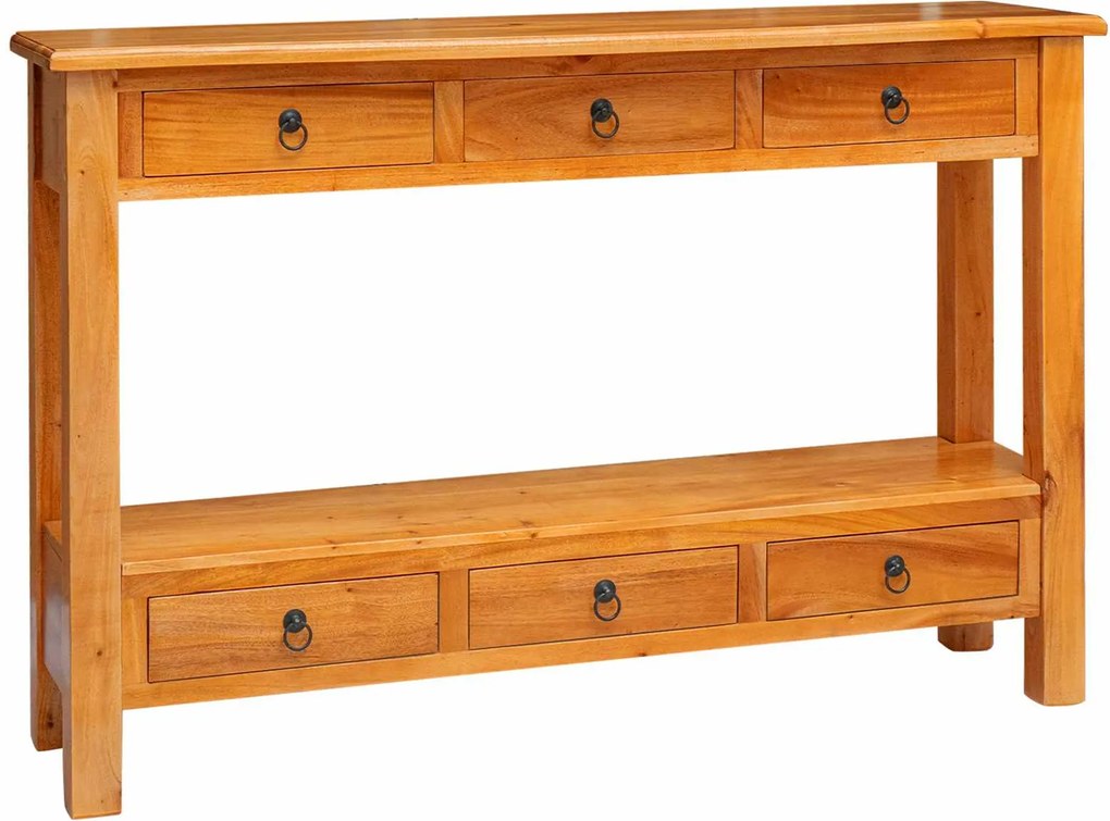 vidaXL Konzolasztal Természetes 115 x 32 x 76 cm Tömör Mahagóni Fa