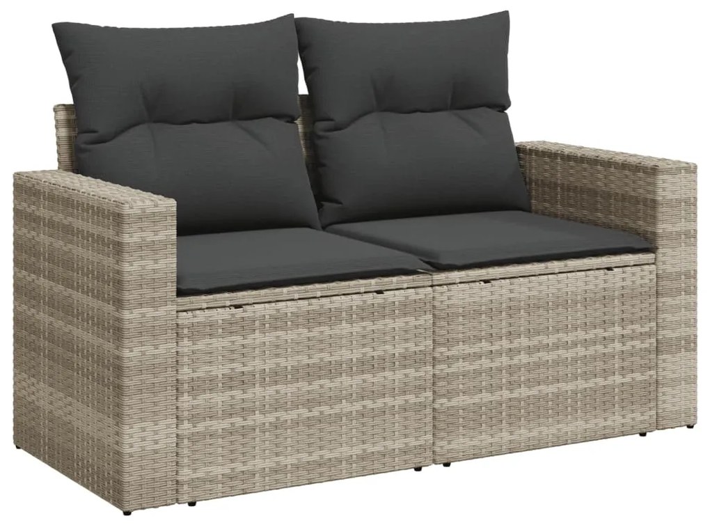 2 személyes világosszürke polyrattan kerti kanapé párnával
