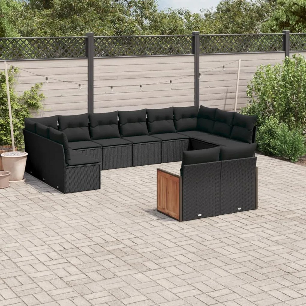 12 részes fekete polyrattan kerti ülőgarnitúra párnákkal