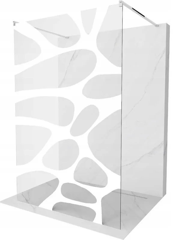 Mexen Kioto, átmenő zuhanyparaván 140 x 200 cm, 8 mm-es üveg tiszta / fehér mintás, 2x króm stabilizáló távtartó, 800-140-002-01-97