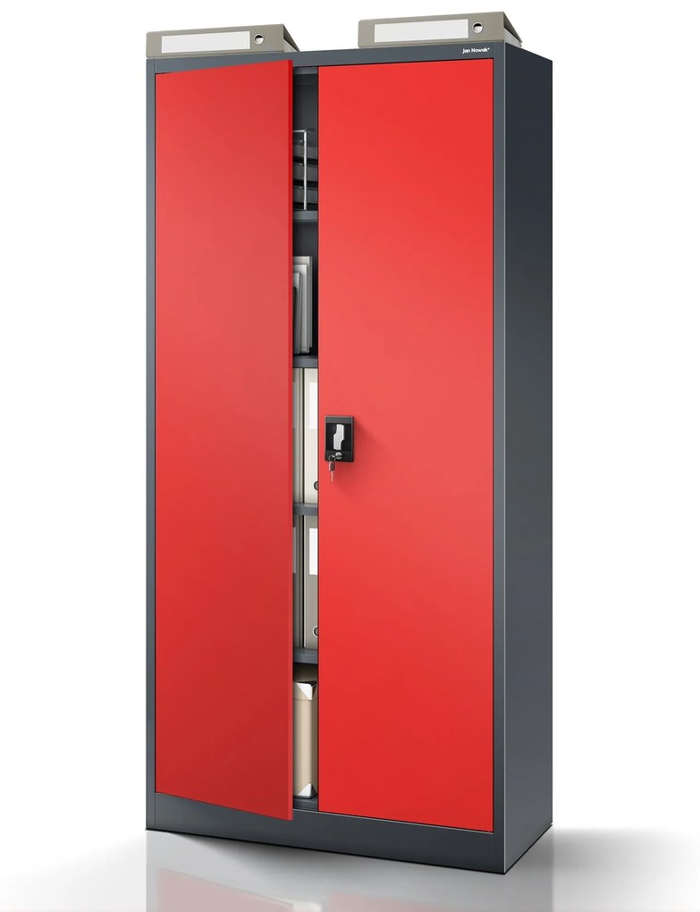 Fém iratszekrény JAN, 900 x 1850 x 400 mm, antracit-piros