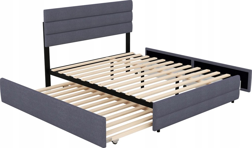 Kárpitozott franciaágy 140 x 200 kihúzható ággyal 2 fiókkal szürke