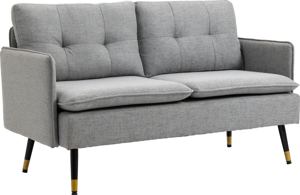 HOMCOM 2-személyes Kanapé Kárpitozott Vászonnal, Párnákkal, Kartámaszokkal és Acél Lábakkal, 240kg Terhelhetőség, 139x68x80 cm, Szürke | Aosom