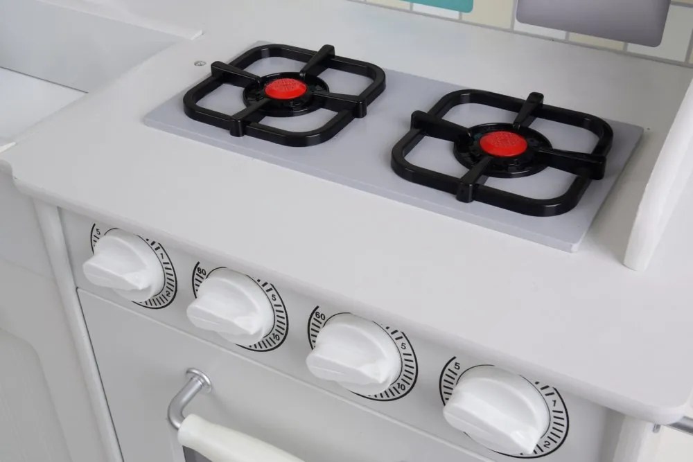 Fából készült játékkonyha gyerekeknek LED világítással, kiegészítőkkel és hangeffektekkel