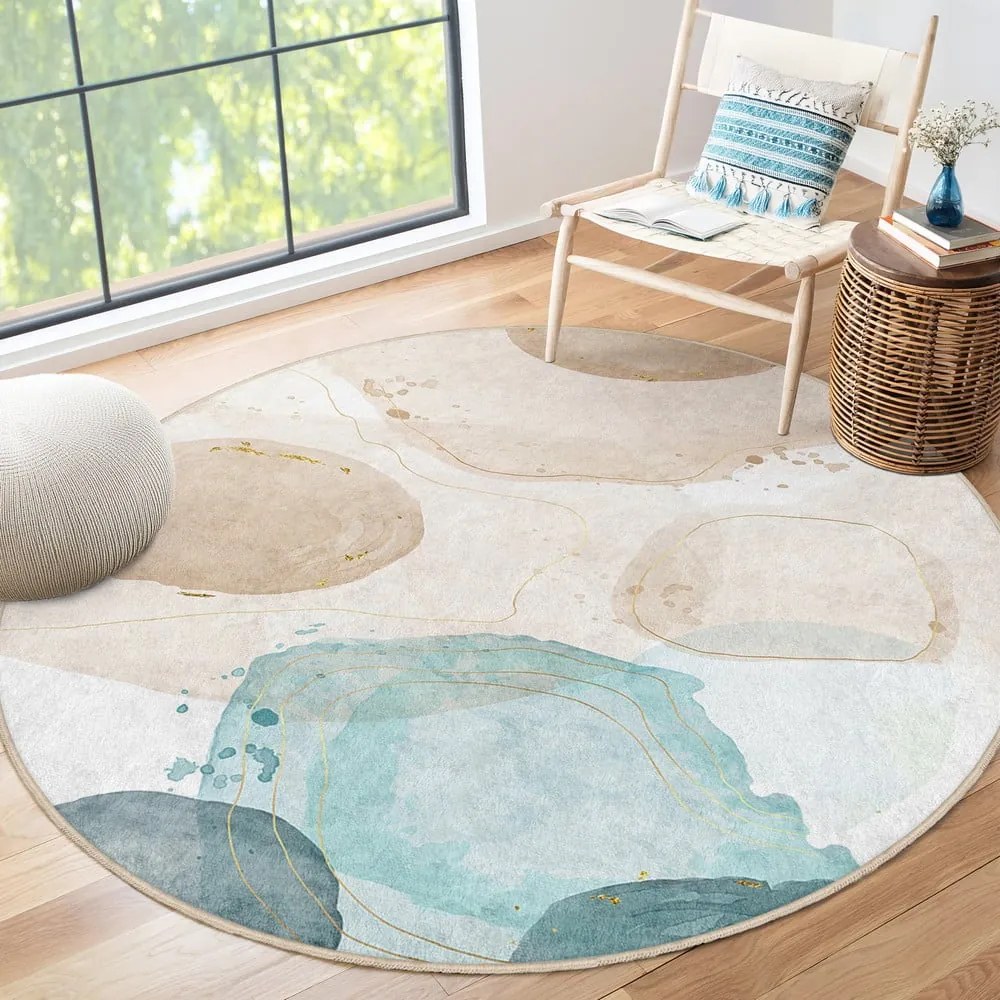 Kék-bézs mosható kerek szőnyeg ø 150 cm Puddle – Mila Home