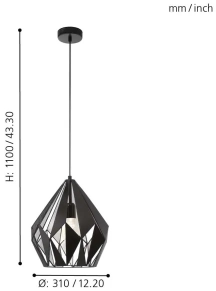 Eglo 49255 - Csillár CARLTON 1 1xE27/60W/230V