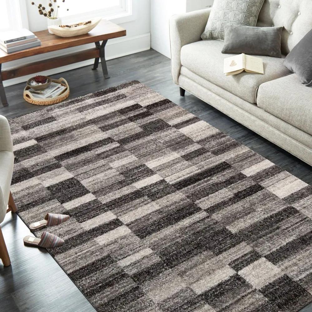 Modern szürkésbarna szőnyeg téglalapokkal Szélesség: 160 cm | Hossz: 220 cm