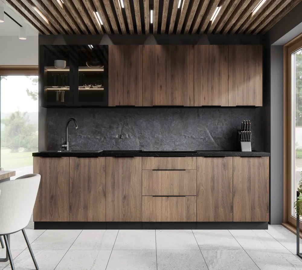 Felső sarokszekrény okapi dió/fekete, MENZO 60x60 GN-72 2F