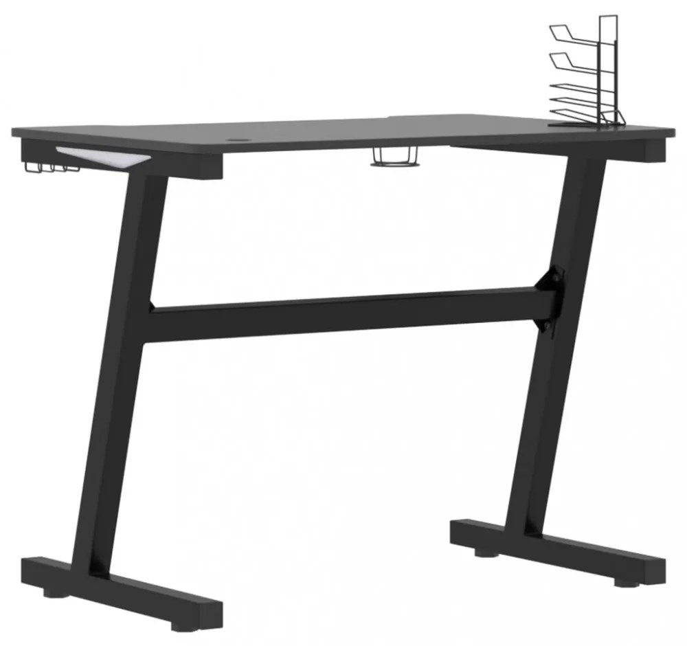 fekete LED-es Z-lábú gamer asztal 90 x 60 x 75 cm