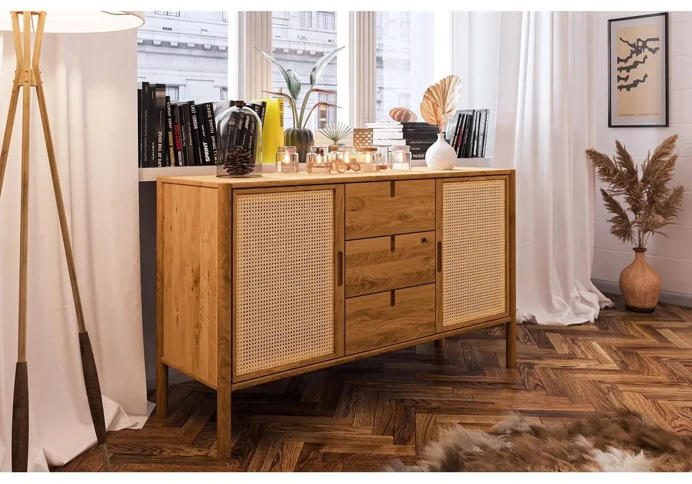 Alacsony tölgyfa komód 142x84 cm Pola - The Beds