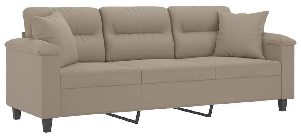 3 személyes tópszínű mikroszálas szövetkanapé párnákkal 180 cm