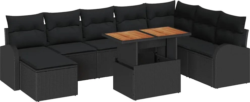 vidaXL Kerti Kanapé Szett tárolóval 9 pcs Fekete Poli rattan