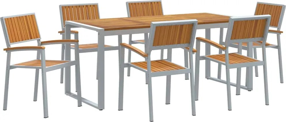 vidaXL Kert étkező szett 7 pcs Szürke Tömör Akácfa