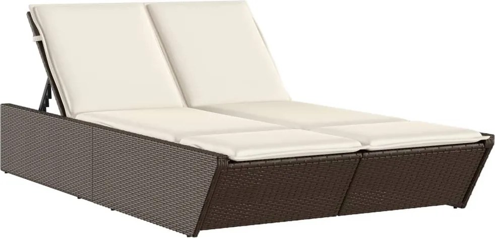 vidaXL barna polyrattan dupla napozóágy párnával