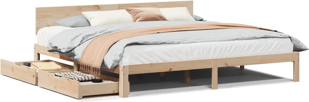 vidaXL tömör fenyőfa ágykeret fiókokkal 200 x 200 cm