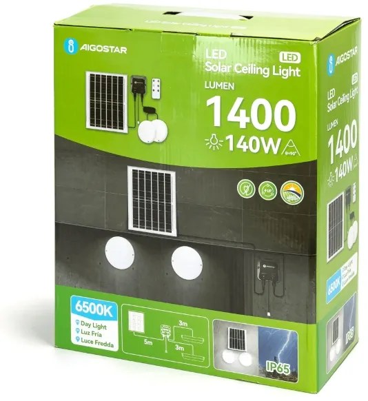 Aigostar - LED Napelemes lámpa 2xLED/70W/12V 12000 mAh 6500K átm. 20,5 cm