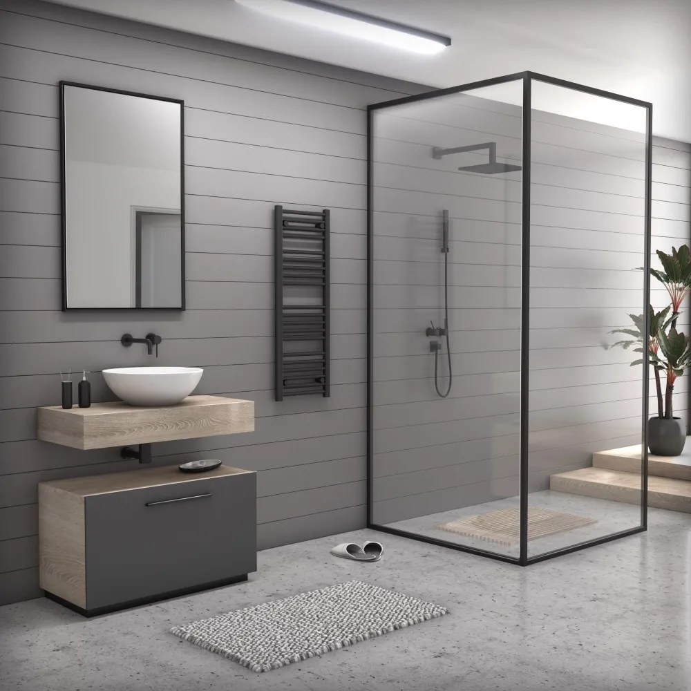 Fekete 400x1100mm törölközőszárítós fürdőszobai radiátor Welland Lux | Készletről | Gyors kiszállítással