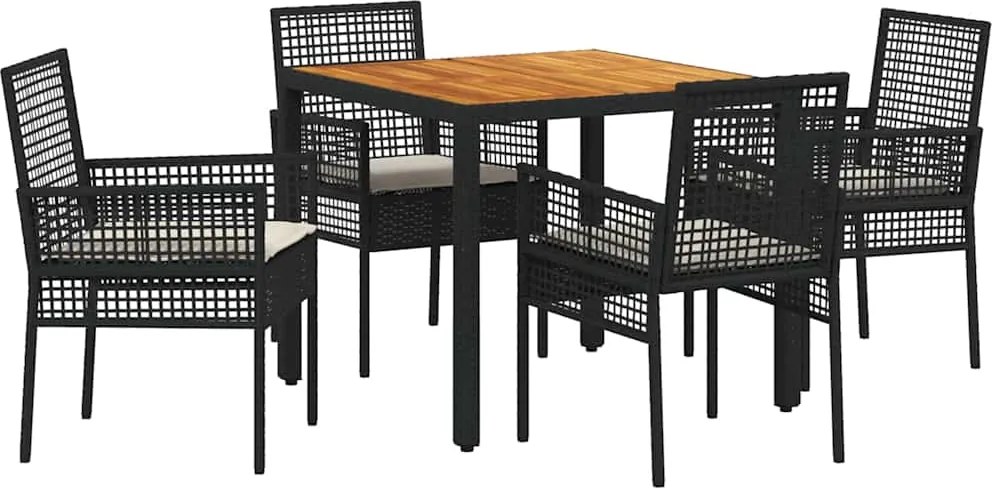vidaXL Kert étkező szett 5 pcs Fekete polirattan