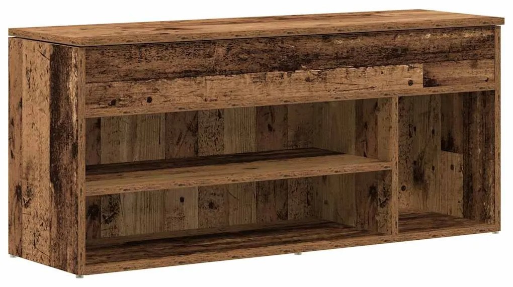 antik fa színű szerelt fa cipőtároló pad 102x30,5x45 cm