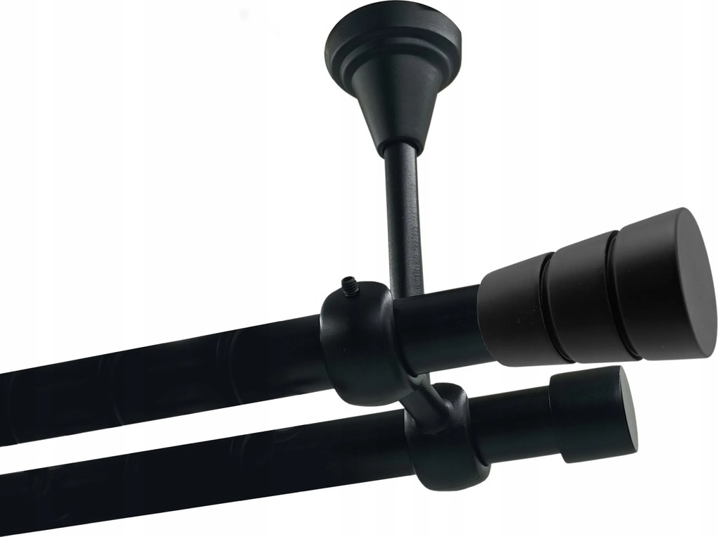 Dupla függönykarnis Mennyezeti Fém 19+19mm Fekete 400cm Basic Henger Kerekek Nélkül